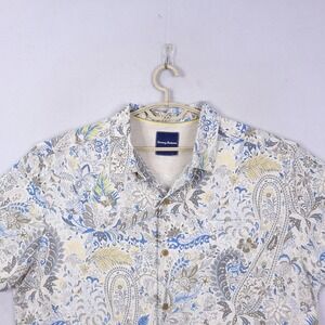 Tommy Bahama Shirt Men XXL Paisley  Hawaiian Silk Beach  Camp Tiki